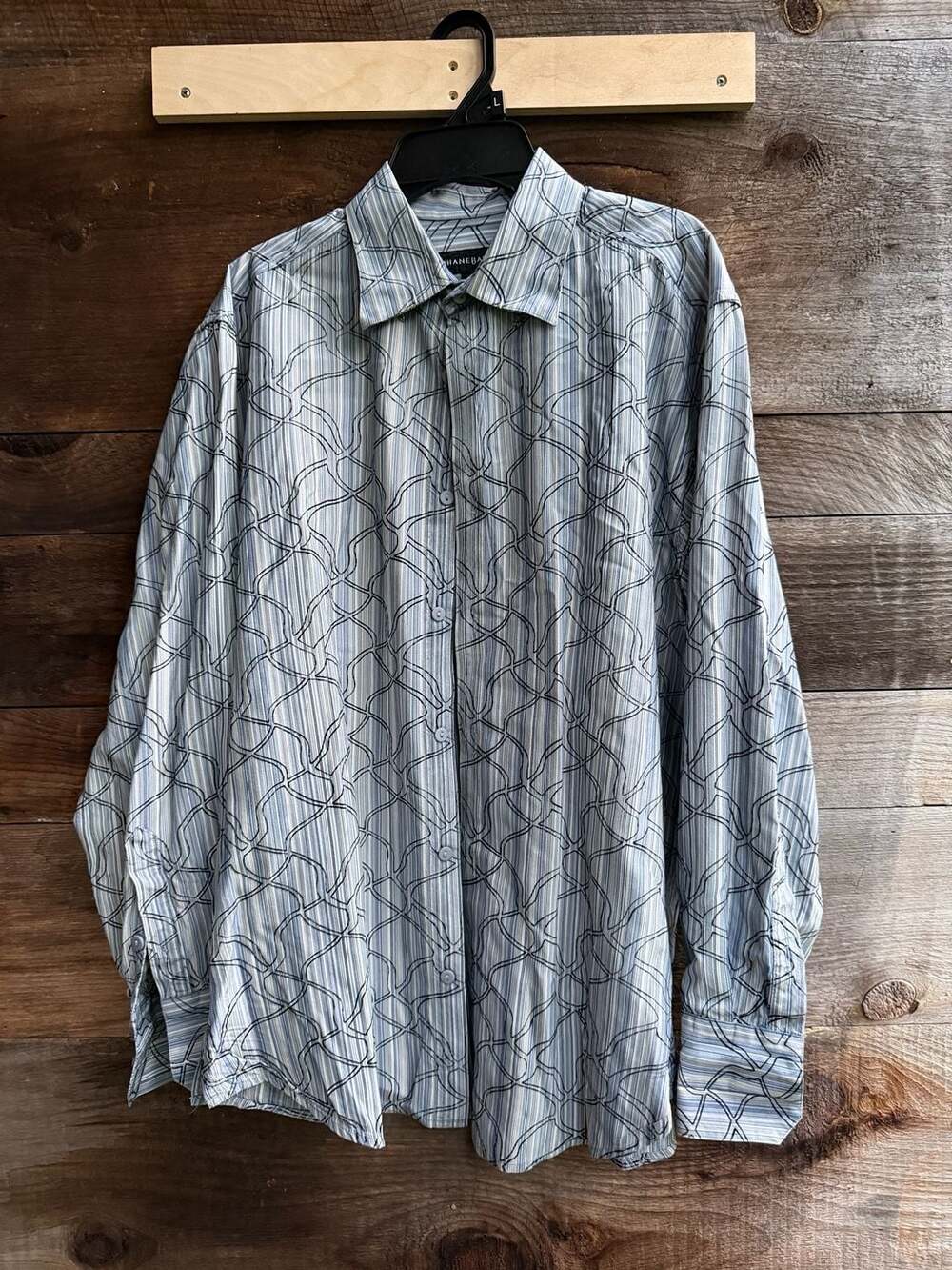 Jhane Barnes Mens Blue Striped Abstract Pattern Long Sleeve Button Down Size M